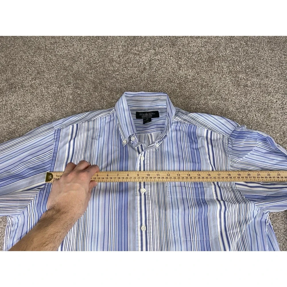 Brooks Brothers All Egyptian Cotton Button Down Shirt Men L Blue Stripped Preppy - Picture 5 of 8